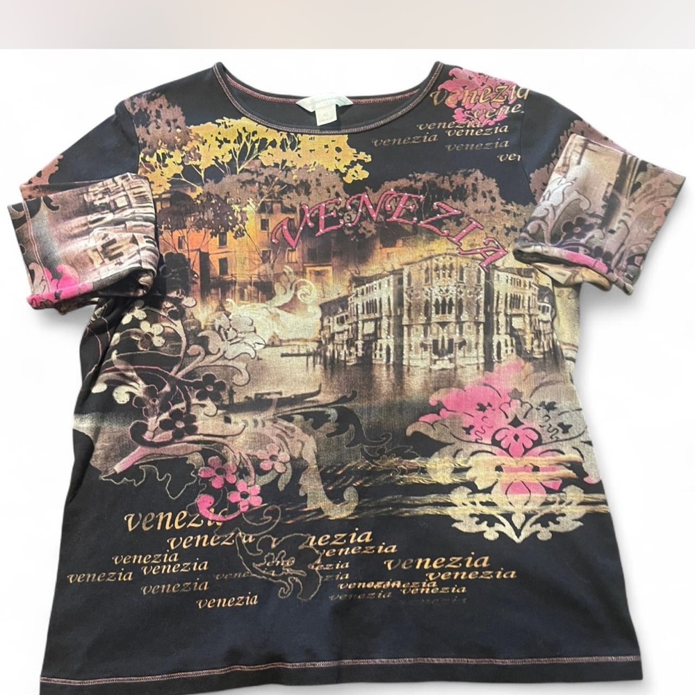 Christopher & Banks  Graphic T-Shirt - Black and Pink